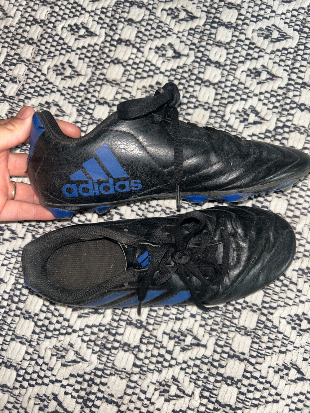 adidas Kids Black and Blue Soccer Shoes